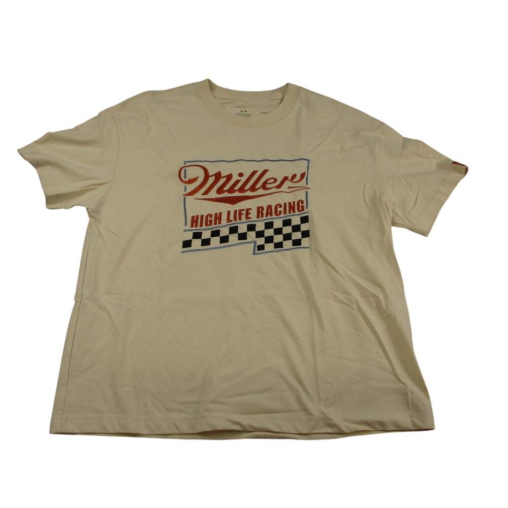 Miller High Life Racing Shirt Mens Medium Cream Cropped Graphic Tee Beer NWT